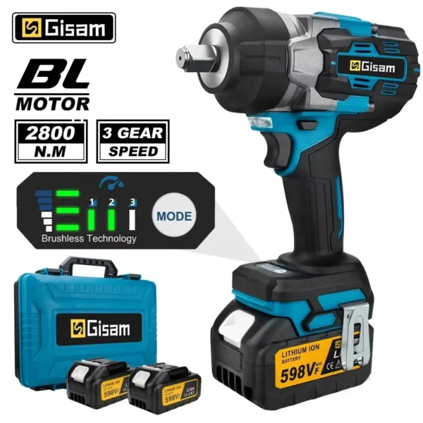 Gasam 2800N.M مفتاح ربط كهربائي بدون فرشاة 1/2 بوصة مفتاح ربط لاسلكي مفك كهربائي مثقاب لبطارية ماكيتا 18 فولت