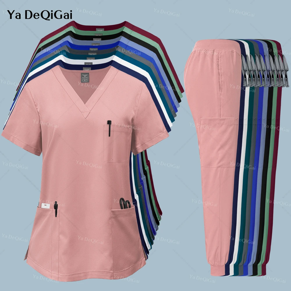 زي طبي وردي للنساء ، ملابس عمل صيدلية ، زي ممرضة ، طبيب مستشفى ، زي جراحة الأسنان الفموية ، مجموعات الدعك الطبية ، جديد