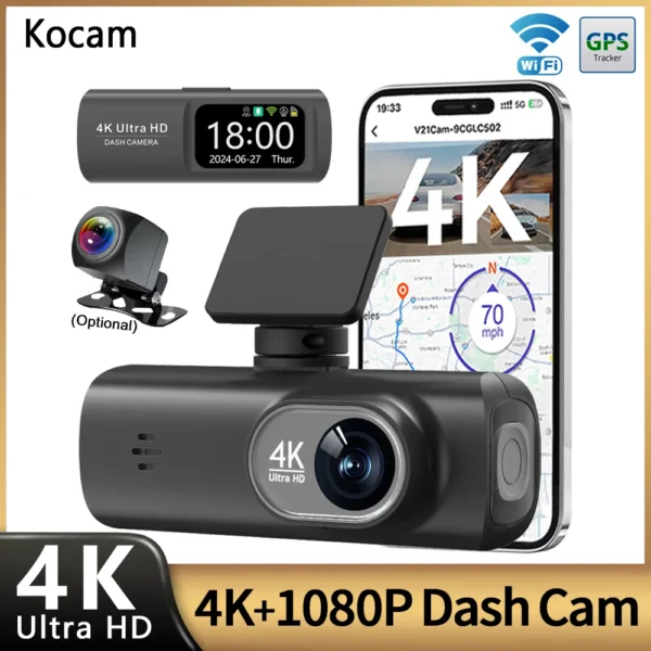 UHD 4K WiFi داش كام عدسة مزدوجة مسجل قيادة جهاز تسجيل فيديو رقمي للسيارات اختياري 1080P عدسة خلفية كاميرا GPS 24H رصد وقوف السيارات الصندوق الأسود
