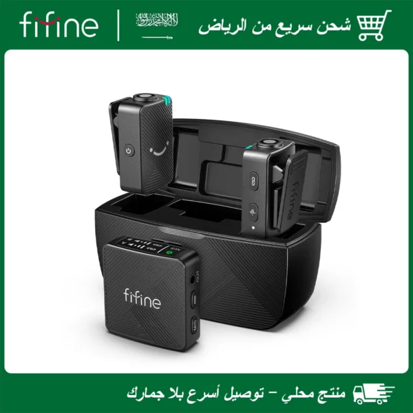 ميكروفون لافالير لاسلكي FIFINE M9، نظام ميكروفون لاسلكي مكون من قطعتين لتسجيل الفيديوهات، مناسب لأجهزة آيفون/أندرويد/الكاميرات/اللابتوب