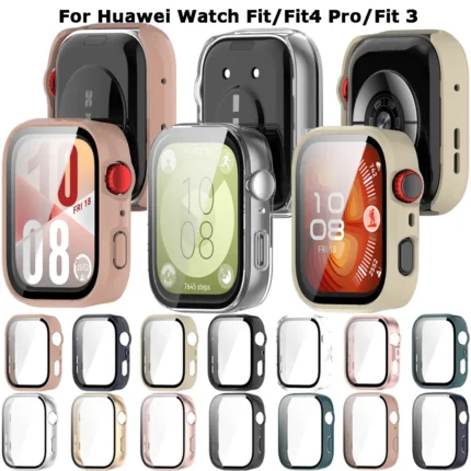 حافظة حماية 2 في 1 لساعة Huawei Watch Fit 3 4 Fit4 Pro غطاء حماية للساعة مع إطار فيلم من الزجاج المقسى للشاشة