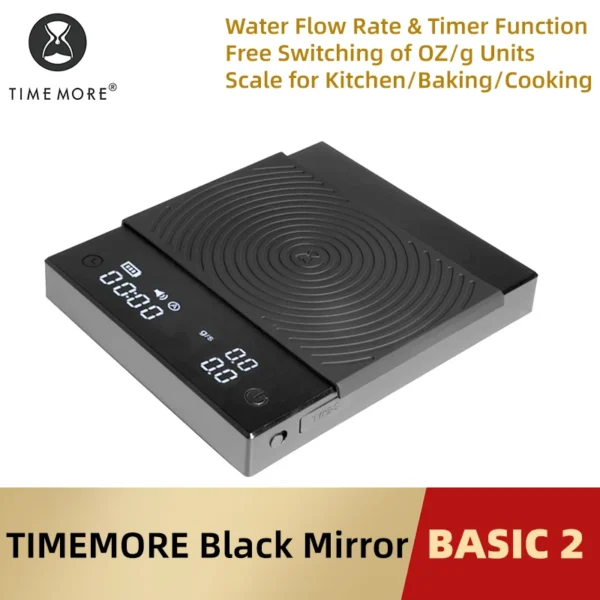 TIMEMORE Basic 2 مؤقت أساسي 2 مرآة سوداء صب فوق مقياس القهوة معدل التدفق عرض مؤقت تلقائي أرقام مطبخ مقياس طعام إسبرسو g/2