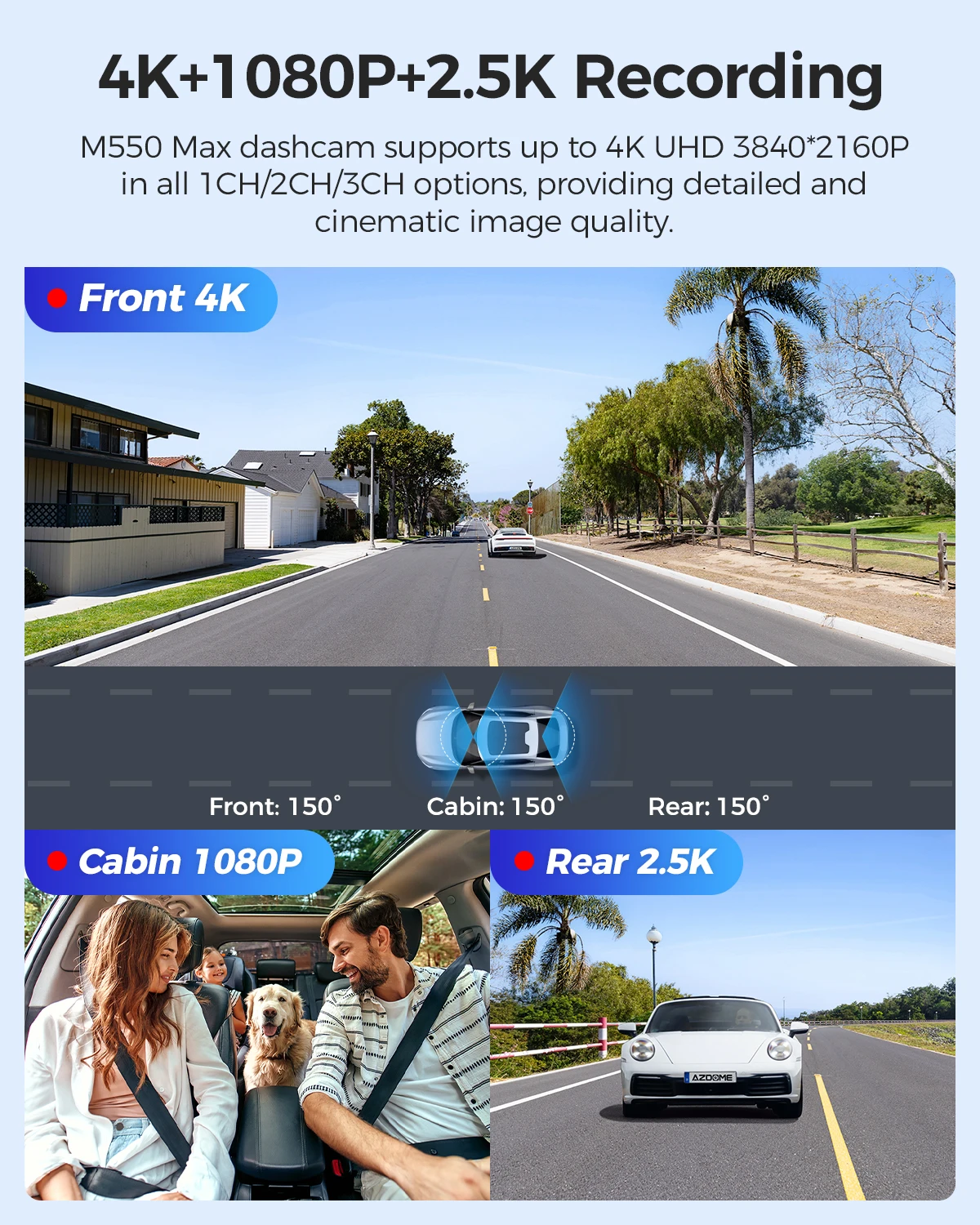 AZDOME M550 Max Dash Cam 4K + 1K + 2.5K المدمج في نظام تحديد المواقع واي فاي 150FOV كاميرا السيارة 24H شاشة ركن السيارة للرؤية الليلية داش كام للسيارات