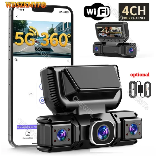 جديد واي فاي 4 قناة 360 درجة جهاز تسجيل فيديو رقمي للسيارات 1080P مسجل فيديو واي فاي APP داشكام 24h شاشة ركن السيارة كاميرا الرؤية الخلفية مسجل السيارة