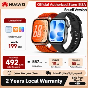 ساعة HUAWEI WATCH FIT 5 الذكية، شاشة 1.82 بوصة، أوضاع رياضية احترافية للأنشطة الخارجية، بطارية تدوم حتى 10 أيام، متوافقة مع iOS وAndroid، النسخة السعودية، شحن من الرياض