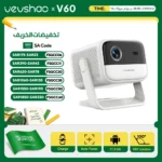 جهاز عرض VEVSHAO V60 محمول بدقة 4K وFull HD 1080P مع واي فاي 6 وبلوتوث 5.2 ونظام أندرويد 11 وتصحيح تلقائي للانحراف للمسر