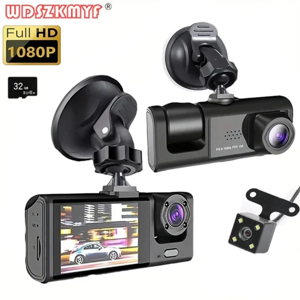 1080P سيارة Dvr 3 كامرا داش كام للسيارات كاميرا لمسجل السيارة فيديو كاميرا أمامية وخلفية ث/الأشعة تحت الحمراء للرؤية الليلية داشكام