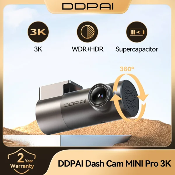 كاميرا لوحة القيادة DDPAI MINI Pro بدقة 3K HDR 1620P مع واي فاي ورؤية ليلية وتحكم صوتي ومراقبة على مدار 24 ساعة 143 °   FOV