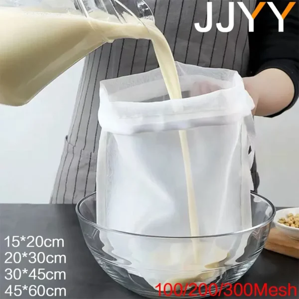 JJYY 100/200/300 شبكة النايلون تصفية الجوز الحليب حقيبة صافي الزبادي الشاي البيرة القهوة النفط الغذاء تصفية مصافي شبكة أكياس مصفاة المطبخ
