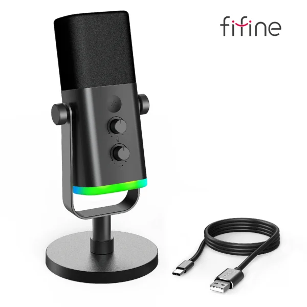 ميكروفون ديناميكي Fifine-usb/xlr مع تحكم rgb/سماعة رأس جاك/كتم الصوت ، للكمبيوتر الشخصي ، تسجيل الألعاب ، البث ،!