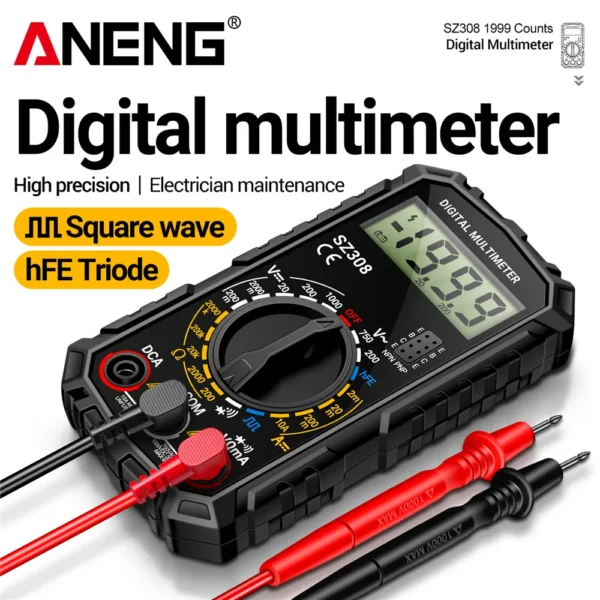 ANENG SZ308 1999 عدد رقمي متعدد التيار المتناوب/تيار مستمر عالي الدقة متعدد الوظائف الجهد الحالي المقاومة أدوات اختبار المتعدد