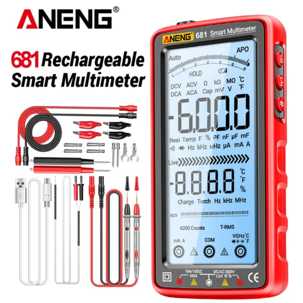 ANENG 681 قابلة للشحن الرقمية المهنية المتعدد عدم الاتصال جهاز قياس الجهد الكهربائي التيار المتناوب/تيار مستمر الجهد متر شاشة LCD فاحص التيار