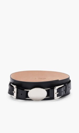 مايكل كورس أسود Gloria Belts Double Buckle Hip Belt for للنساء