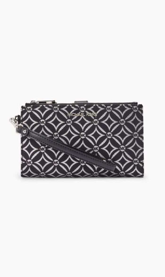 مايكل كورس أسود Jet Set Metallic Logo Jacquard Wristlet for للنساء