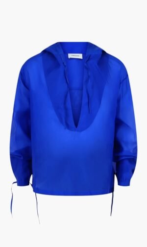 فيراغامو أزرق Silk Blend Hooded Shirt for للرجال