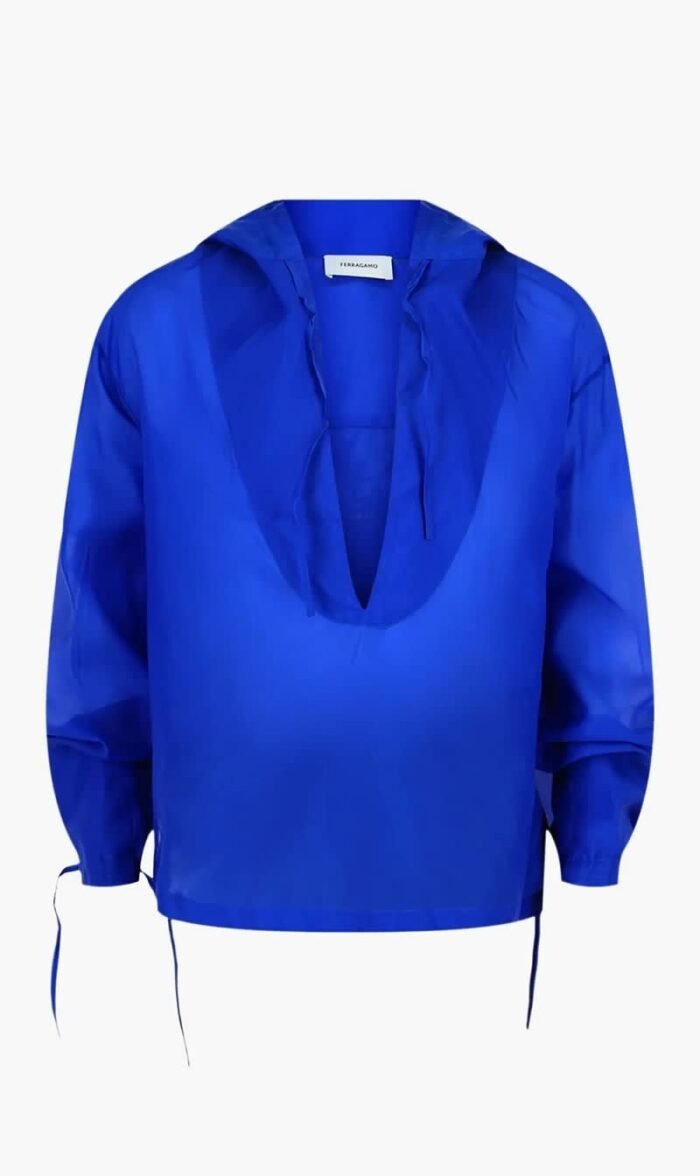 فيراغامو أزرق Silk Blend Hooded Shirt for للرجال