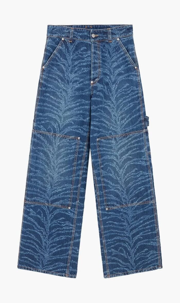 ستيلا مكارتني أزرق Tiger Pattern High Rise Jeans for للنساء