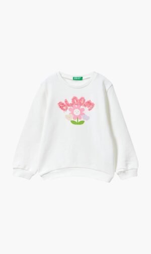 يونايتد كولورز أوف بينيتون أبيض Embroidered Sweatshirt for للبنات