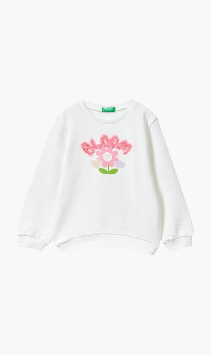 يونايتد كولورز أوف بينيتون أبيض Embroidered Sweatshirt for للبنات