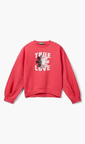 يونايتد كولورز أوف بينيتون وردي Reversible Sequin Sweatshirt for للبنات