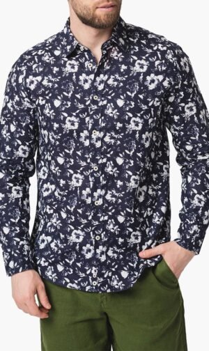 يونايتد كولورز أوف بينيتون أزرق Floral Print Linen Blend Shirt for للرجال