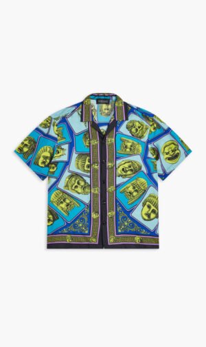 فيرساتشي أخضر Le Maschere Silk Twill Shirt for للأولاد