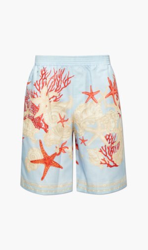 فيرساتشي أزرق Barocco-c Cotton Shorts for للرجال