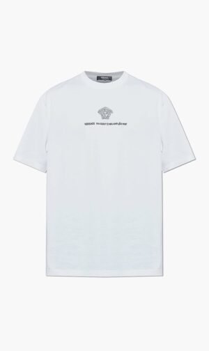 فيرساتشي أبيض T-shirt Compact Cotton Jersey Fabric + Medusa Branding Embroidery for للرجال