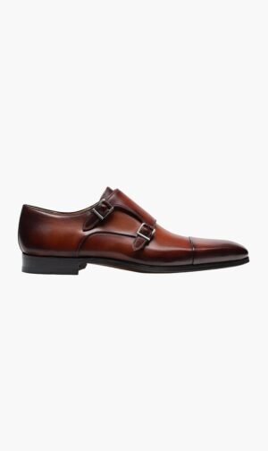 مجناني بني Leather Monk Strap Shoes for للرجال