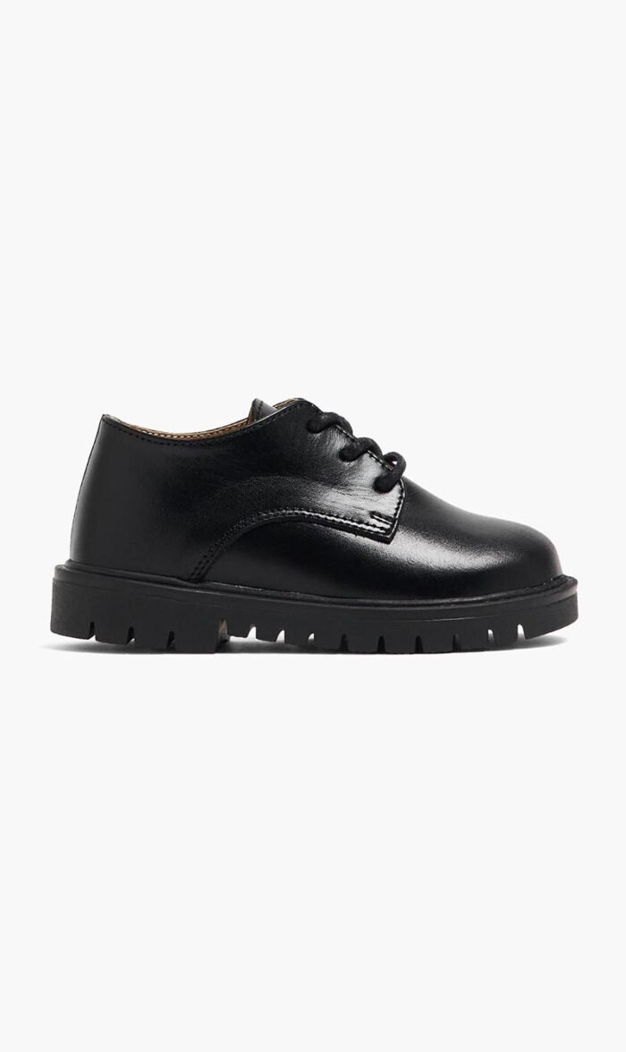 بيبي ووكر أسود Leather Lace Up Shoes for للأولاد