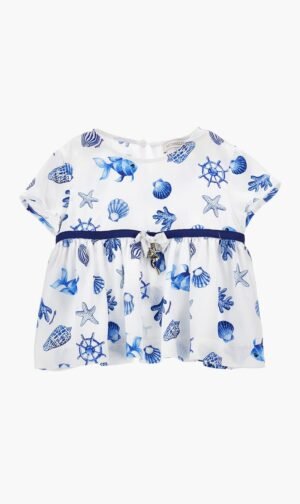 موناليسا متعدد الألوان Marine Print Satin Top for للبنات