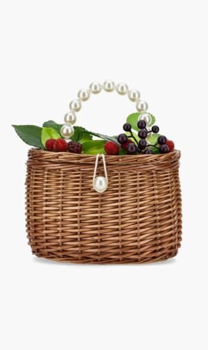 موناليسا بني Fruity Flower Wicker Basket Handbag for للبنات