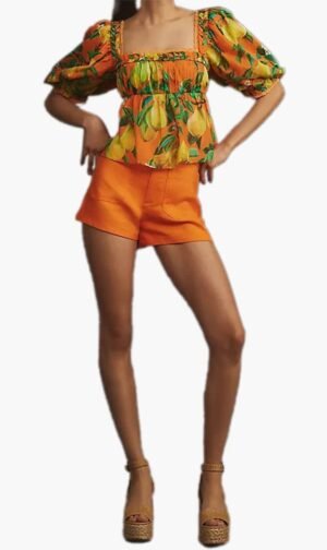فارم ريو برتقالي Chic Pears Short Sleeve Blouse for للنساء