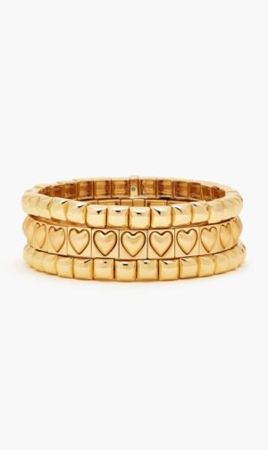 روكسان أسولين ذهبي Puffy Heart Stud Bracelet Stack for للنساء