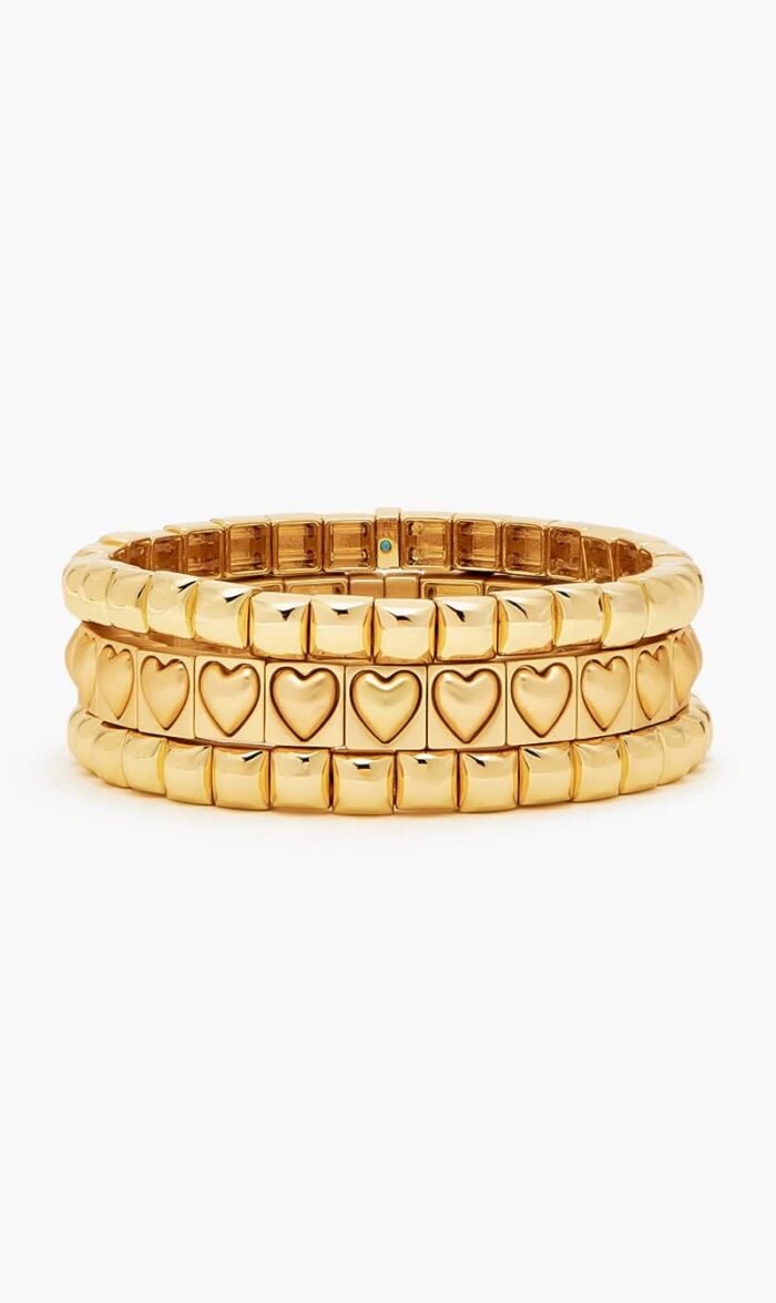 روكسان أسولين ذهبي Puffy Heart Stud Bracelet Stack for للنساء