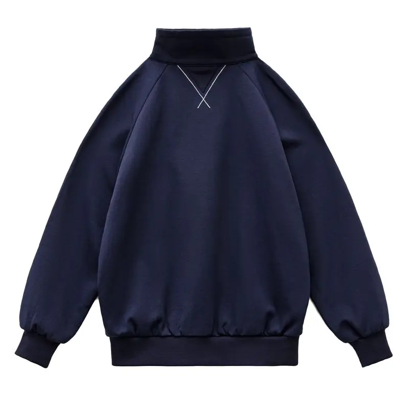 Maden المرأة خمر البحرية نصف البريدي البلوز الوقوف طوق البلوز كم طويل نمط Preppy القطن الرجعية بلايز عادية الخريف