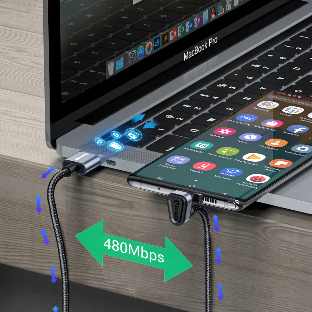 Elough USB نوع C كابل لسامسونج Xiaomi mi Redmi USB C كابل 2.4A شحن سريع الهاتف سلك بيانات نوع C 180 درجة USB C كابل