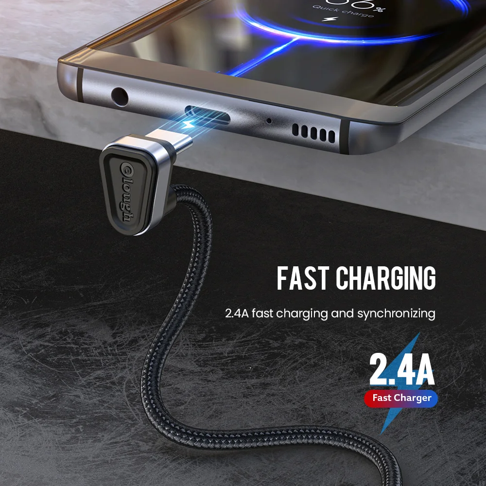Elough USB نوع C كابل لسامسونج Xiaomi mi Redmi USB C كابل 2.4A شحن سريع الهاتف سلك بيانات نوع C 180 درجة USB C كابل