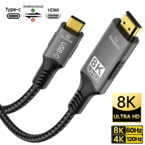 كابل من النوع C إلى HDMI 8K@60 هرتز 4K@120 هرتز 2K@240 هرتز USB C إلى HDMI 2.1 سلك متوافق مع محول التلفزيون MacBook iPad Samsung Galaxy