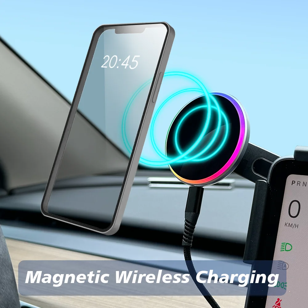 حامل هاتف للسيارة مع شاحن لاسلكي مغناطيسي 15 واط و25 واط Qi2.2 متوافق مع MagSafe لسيارة تسلا موديل Y 3 JUNIPER 2026