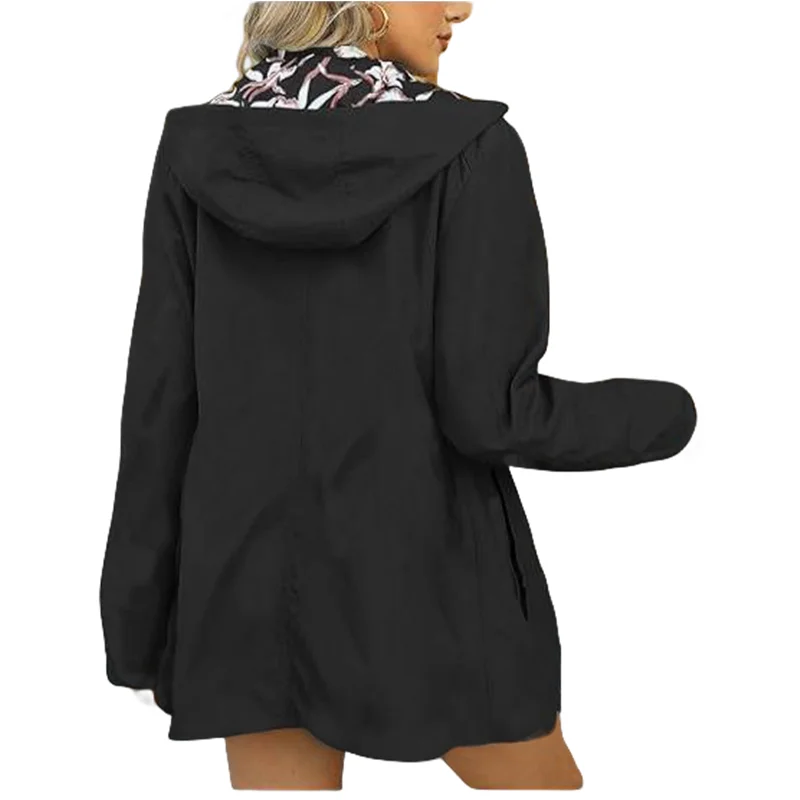 المرأة الخريف مقنعين سترة عكسها مطبوعة معطف عارضة مع جيوب متعدد الألوان الشارع الشهير S-2XL مطابقة الملابس