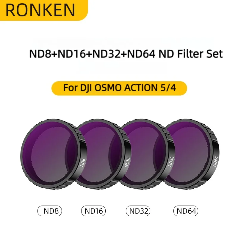 مرشح Ronkoen ND CPL لـ DJI OSMO Action4/5Pro ملحقات كاميرا الحركة CPL ND8 ND16 ND32 مجموعة عدسات إطار من سبائك الألومنيوم