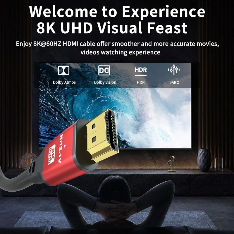 8K HDMI2.1 كابل عالي السرعة HDMI 8K كابل 60HZ 2.1V 4K 144HZ ثلاثية الأبعاد تلفزيون شاشة الكمبيوتر العارض PS لعبة وحدة التحكم الصوت والفيديو