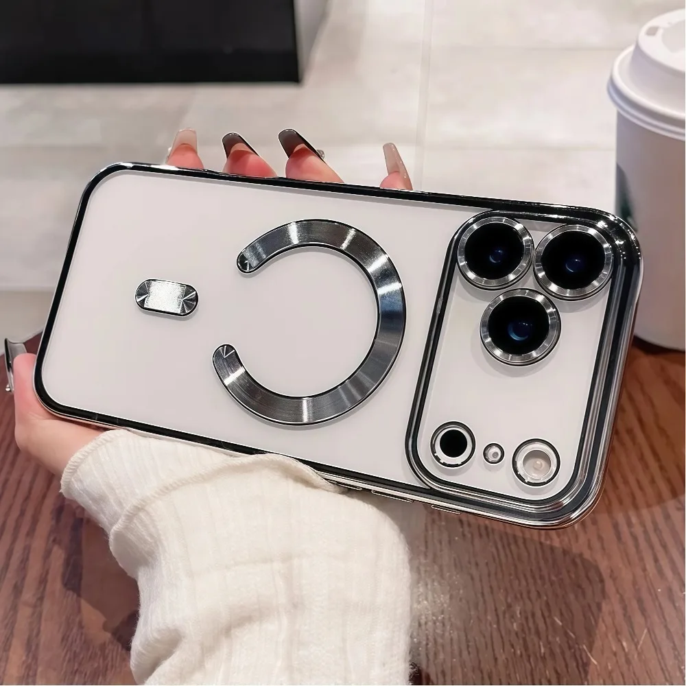 غطاء هاتف فاخر بتقنية MagSafe المغناطيسية لهواتف iPhone 18 و17 Pro Max و17 Air، غطاء واقي لهاتف iPhone 17 Pro Max و17، غطاء شفاف.