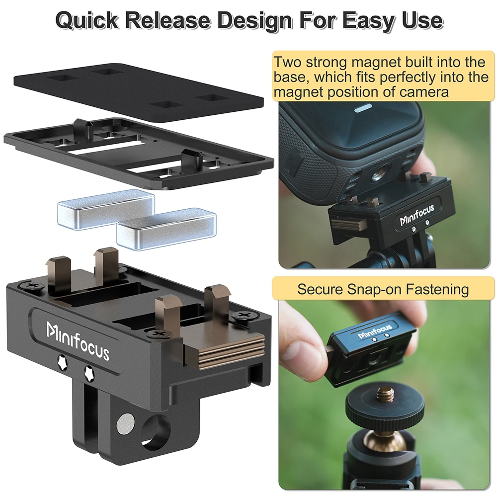 Minifocus محول مغناطيسي جبل ل Insta360 X5 X4 Ace Pro 2 عمل كاميرا الإفراج السريع جبل تمديد قاعدة دعم الملحقات