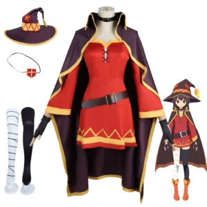 أزياء أنيمي Megumin التأثيرية للنساء فستان الساحرة ملابس Megumin Cos شعر مستعار أزياء الهالوين
