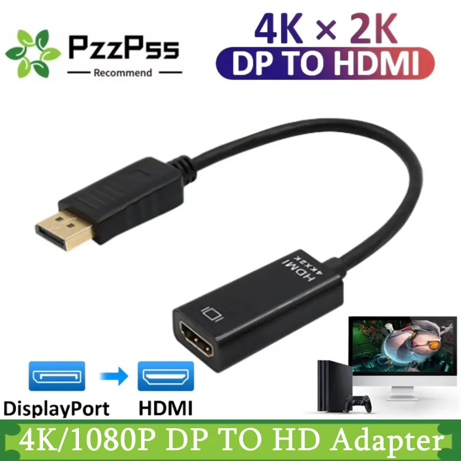 محول محول DP إلى HDMI 4K 1080P ذكر إلى أنثى DisplayPort إلى كابل محول صوت فيديو متوافق مع HDMI لأجهزة الكمبيوتر المحمول والتلفزيون