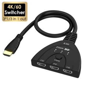 محول فيديو 4K 60Hz 3D ميني بثلاثة منافذ، محول فيديو 4K@30/1080P، 3 مداخل ومنفذ واحد للإخراج، كابل موزع لـ DVD وHDTV وXbox وPS4