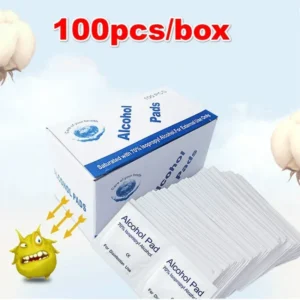 100 قطعة من وسادات إعداد الكحول المحمولة، مسحات مطهرة، منظف 70% محتوى كحول مناسب لتنظيف الهاتف المحمول