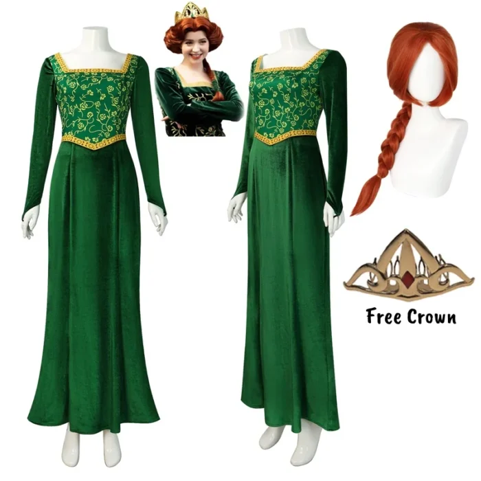 فستان الأميرة الأخضر أنيمي فستان فيونا شريك أزياء تنكرية للهالوين بدلة حفلات خيالية رائعة لعب الأدوار للمرأة البالغة
